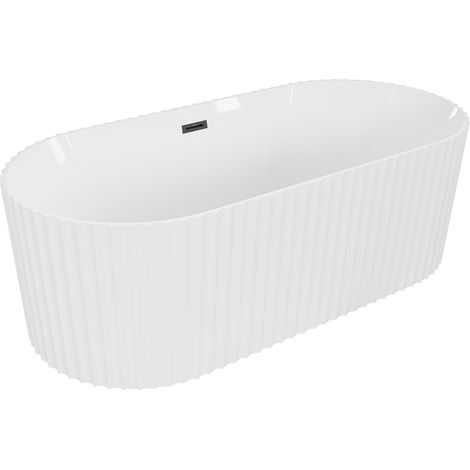 Mexen Paola freistehende geriffelte Badewanne 170 x 80 cm, weiß glänzend, schwarzer Überlauf - 52721708000-70