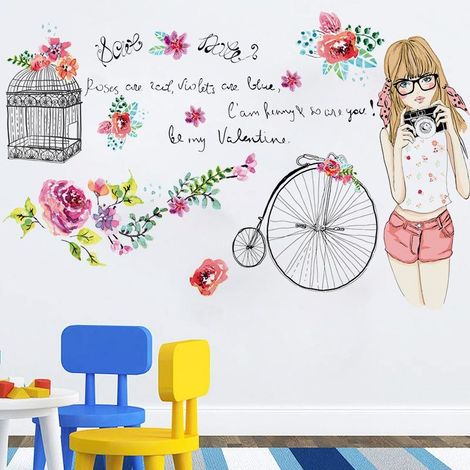 Stickers muraux décoratifs peints à la main pour chambre de fille ou salon (1/4)