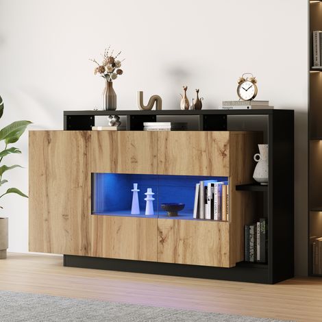 Mobile TV LED 140 x 44 x 94 cm con controllo Bluetooth, MDF e acrilico, colore legno (1/5)