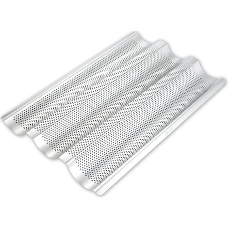Plaque à baguette perforée, 38 x 25 cm, 3 vagues, pour four, en acier inoxydable, lot de 1