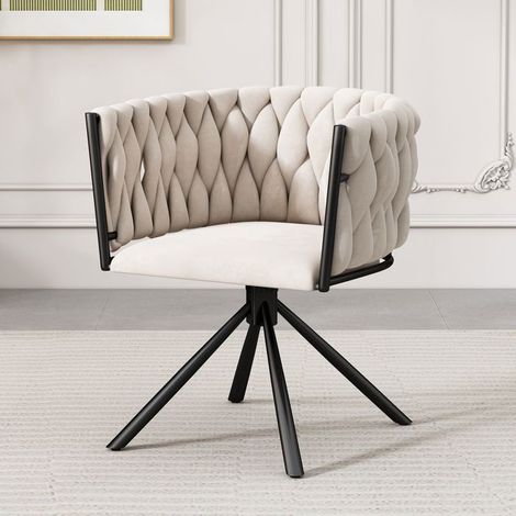 Chaise de salle à manger, assise velours pivotante Chaise rembourrée, dossier ergonomique, structure métal, rotation 360° (1/5)