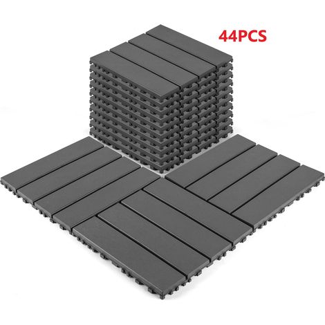 Dalles de terrasse 44 pièces en PP Polypropylène 30,5x30,5cm Dalles de terrasse clipsables Jardin Extérieur et intérieur Amovible Pour balcons et piscines Gris
