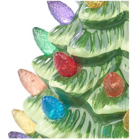 Sapin de Noël à LED - - 19 cm - Céramique - 31 pommes de pin - Fonction Timer (1/4)