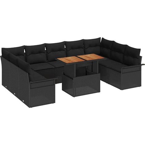 Maison Exclusive - Garten-Sofa-Set mit Speicher 10 pcs Schwarz Po