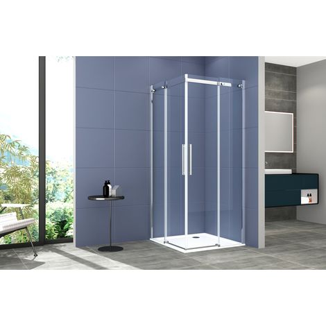 Box doccia angolare 100x120 cm con ante scorrevoli in cristallo temperato 8 mm H 200 cm CLARA Cromato (1/4)