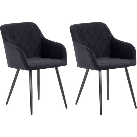 Lot de 2 chaises de salle à manger design retro coutures décoratives en losanges assise en velours noir 100007318