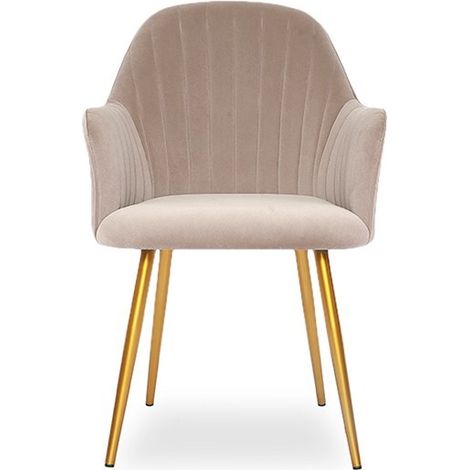 MEUBLER DESIGN Chaise De Salle À Manger Velours Pied Or Skull - Taupe, Velours, Métal, Style Art déco, 60 x 58 x 75 cm (1/3)