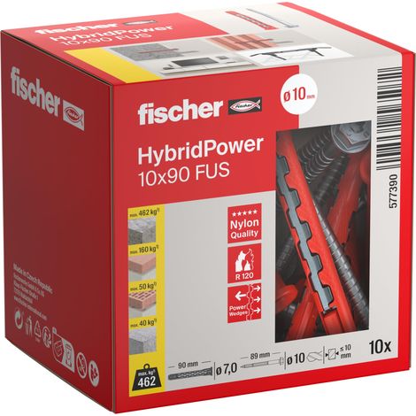 CAJA TACO C/HX HYBRIDPOWER 10-90FUS(10u) FISCHER VALIDO PARA MACIZO Y HUECO