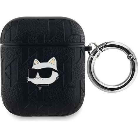 Cover Karl Lagerfeld KLA2PGCHPK per AirPods 1/2, nera/nera, con monogramma Choupette Head. (1/3)