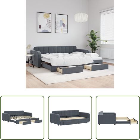 vidaXL Sofa-Bett - Tagesbett Ausziehbar mit Schubladen Dunkelgrau 90x190 cm Samt (1/5)