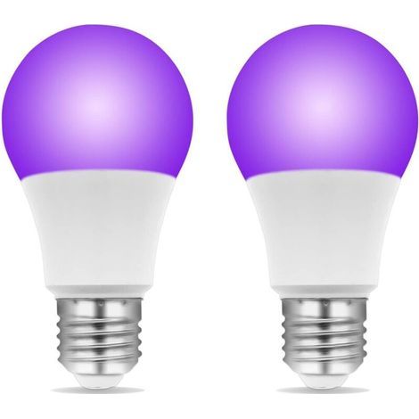 Bombilla de luz negra E27 LED 9W, UVA 385-400nm, luz negra para fiestas fluorescentes, AC 85-265V, luz para fiestas fluorescentes, noches de Halloween, paquete de 2 (1/4)