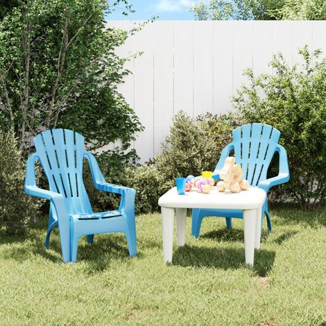 Sillas de jardín niños 2 uds aspecto madera PP azul 37x34x44 cm vidaXL (1/5)