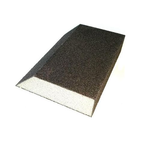 Esponja de lijado 125x90x65x25mm P100, cuatro caras, diseño oblicuo, ideal para trabajos de lijado fino en superficies duras, alta durabilidad y precisión profesional.