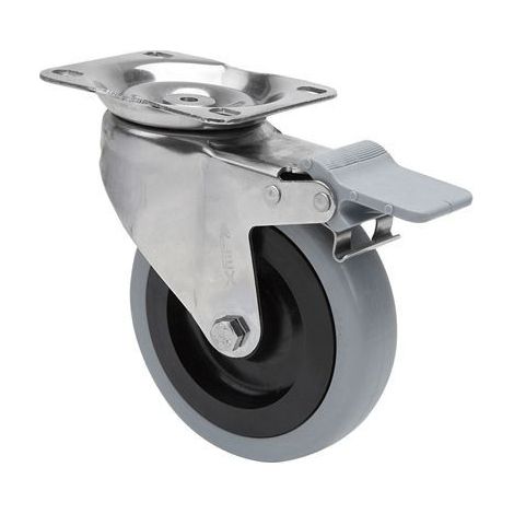 rueda giratora placa freno inox.10zvlifd80-pgan poliamix-goma gris eje liso
