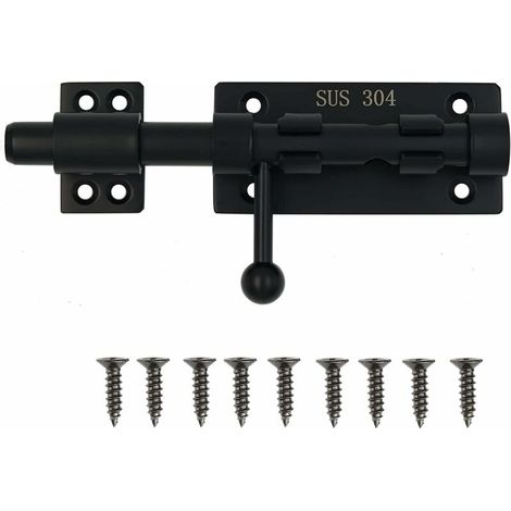 SHINING HOUSE Zylinderriegel-Türriegel mit Loch für Vorhängeschloss, verdickter Schiebetürriegel aus Edelstahl 304, 6 Zoll, schwarz, 160 mm (1/4)