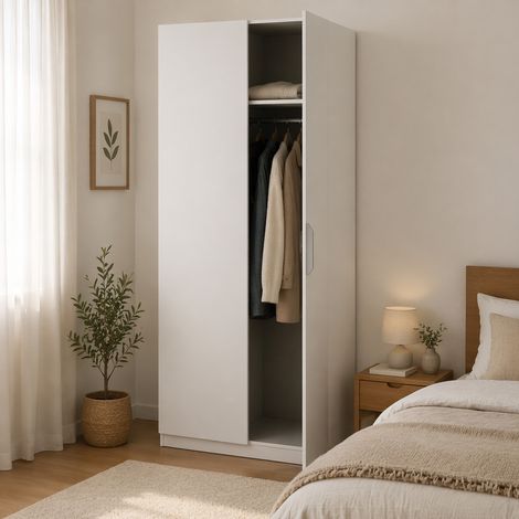 Dmora - Armario 2 puertas Isere, Muebles de dormitorio, Vestidor, Armario de ropa, 79x51 h203 cm, Blanco mate (1/5)
