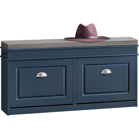 Sobuy – Banc à chaussures FSR64B – Armoire à chaussures avec 2 abattants, 1 tiroir, 1 crochet – Dimensions L104xP24xH52 cm – Couleur bleu