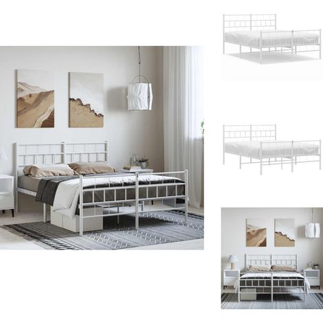 Cadre de lit métal sans matelas et pied de lit blanc 135x190 cm - Cadre De Lit Metal - Lit Double - Lit Blanc - Lit Simple - Meuble Chambre (1/5)