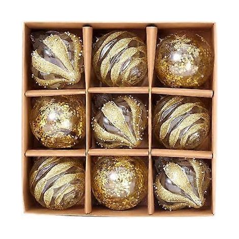 Set mit 9 zarten Weihnachts-Hängeornamenten, 8 cm große Weihnachtskugeln mit Schnur, für Hochzeit, Party und Heimdekoration (24 x 24 cm, Gold) (1/2)