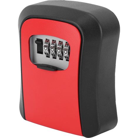 Coffre-fort à clés portable en alliage, à combinaison 4 chiffres, à fixer au mur, pour l'extérieur de la maison ou du garage (rouge). (1/5)