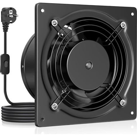 HG Power Extracteur d'air 150mm - 525m³/h Salle de Bain Silencieux avec Clapet antiretour, Interrupteur, Prise, 38W Ventilation industriel pour Fenêtre Mural Plafond VMC, Noir (1/4)