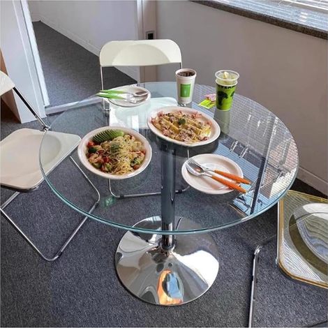 Rond Verre Table à Piédestal Verre Table De Cuisine 60/70/80cm Circulaire Moderne 2-4 Places Table Bistro Déjeuner Base Chromée(Size:60cm) (1/5)