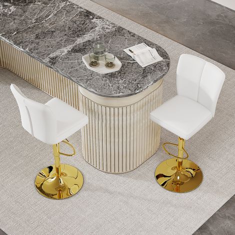 Lot de 2 tabourets de bar pivotants 360° design blanc et or. Cuir PU hydro-résistant,parfait pour îlot de cuisine et aménagement intérieur.