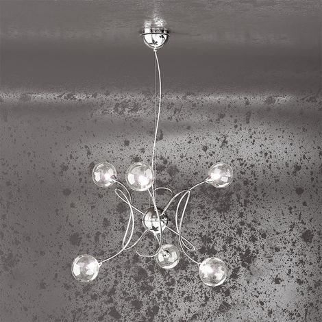 Sospensione Contemporanea Super Ball Metallo Cromo Vetro Pirex 6 Luci G9 (1/2)