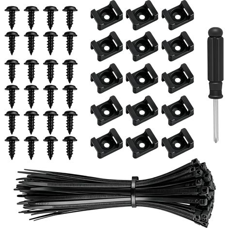 110 Pcs fixation cable electrique, base de fixation Colliers de serrage et colliers en nylon (fixation par vis) pour gestion des câbles à maison et bureau (1/5)