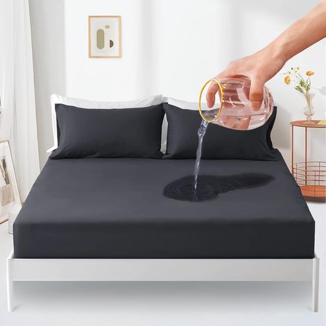 Protector de colchón impermeable de 90 x 200 cm - Sábana bajera transpirable - Protección contra la humedad - Gris antracita