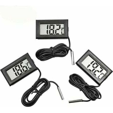 Mini-Digital-LCD-Thermometer, Temperatur mit Temperaturfühler, Sensortester für Kühl- und Gefrierschränke, Aquarien (3 x Schwarz)