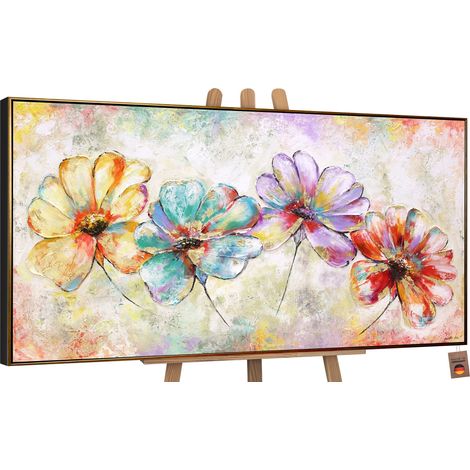 Handgemalte Acryl blumenbilder mit Rahmen Schöne Blumen 200x100 cm (1/5)