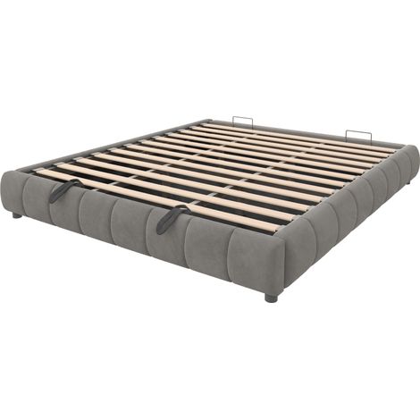 Lit coffre 180 x 200 cm gris sans tête de lit, LED blanche, cadre hydraulique MODENUIT (1/5)