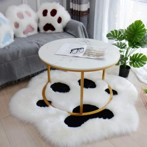 Tapis en peluche douce avec motif de patte de chat pour la maison, le canapé, la table basse, tapis décoratif,Blanc & Noir (1/4)