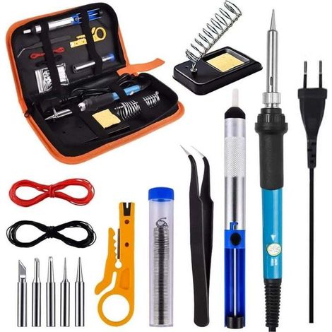 Fer à Souder Kit Fer a Souder Etain Kit de Fer à Souder 60W pour Débutants 16 en 1 avec Température Réglable de 200 °C à 450 °C pour Souder et Réparer Les Appareils électroniques (1/4)