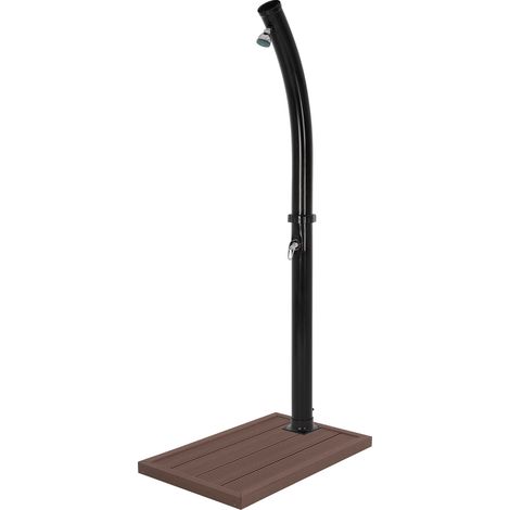 ML-Design Douche Solaire 20L 222cm Rond Noir Courbé avec Élément de Sol Marron, Pommeau de Douche Orientable, Eau Chaude jusqu'à 60°C, sans Branchement Électrique, avec Raccord pour Tuyau d'Arrosage (1/5)