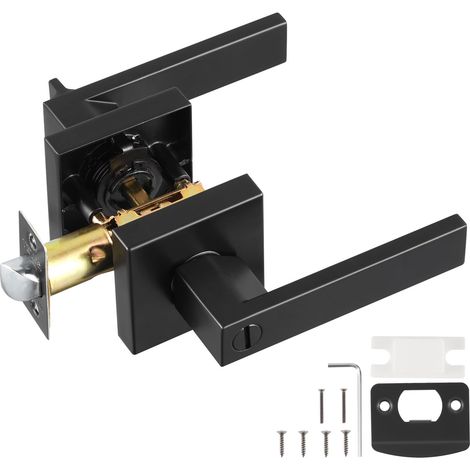 Poignées de Porte Intérieure 1 Paire, Poignée de Porte à Condamnation avec Béquille Réversible Droite-Gauche, Verrouillage sans Clé, Rotation 45° pour Ouvrir, Salle de Bains Toilette, Noir (1/5)