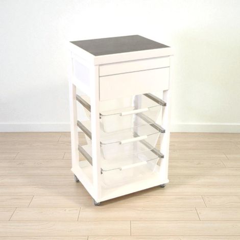 Carrello in legno Bianco con cesti portafrutta in policarbonato LANDHELL (1/3)