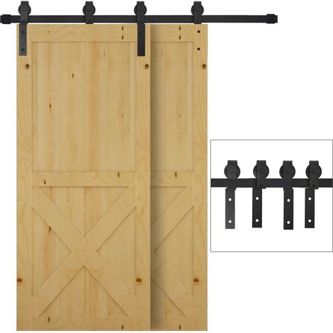 2M Kit porte coulissante de grange, rail porte coulissante double de 100 cm de large, épaisseur 35-40 mm, charge 90 kg (1/5)