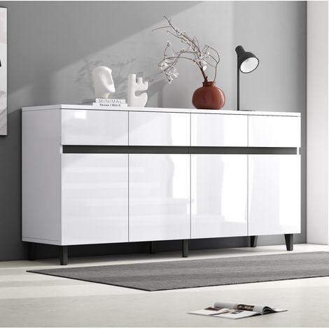 Buffet 160x40x68 cm en bois blanc, avec rangement pour salle à manger FloraGrace (1/5)