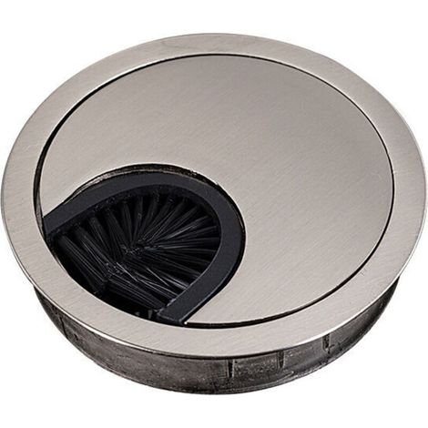 Pasacables con cepillo para escritorio, mesa y encimera - Pasacables/canaleta para cables, diseño cromado, 60 mm de diámetro, material metálico - Crezuo