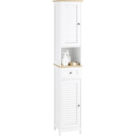 Mueble Columna de Baño Armario para Baño Alto con 5 Estantes 1 Compartimento Abierto 2 Puertas y 1 Cajón 32 x 30 x170cm FRG236-WN SoBuy ES