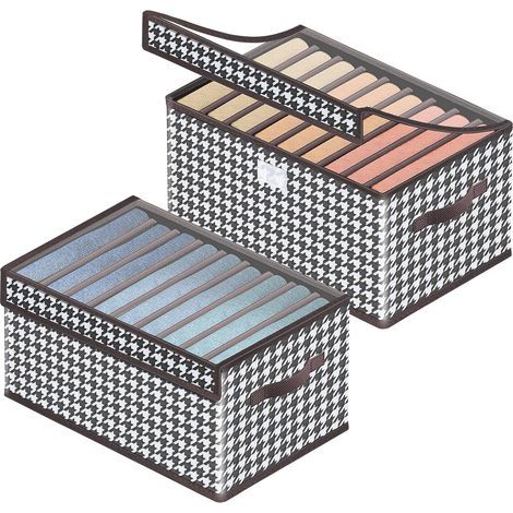 Lot de 2 organisateurs de vêtements de garde robe Système de rangement 9 grilles Avec couvercle Pour jeans Pantalons Chemises Organisateur de garde robe (1/5)