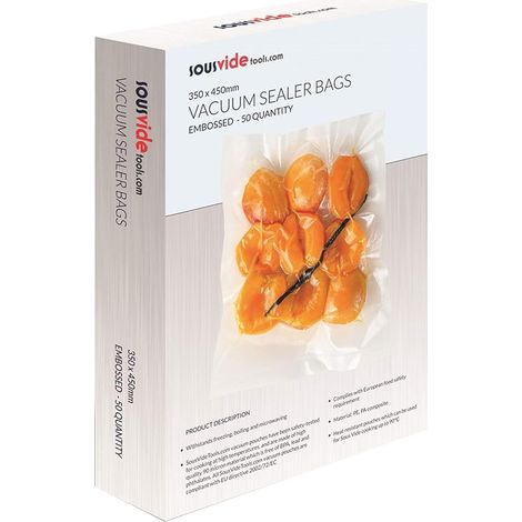 SousVideTools [SVT-06006] Confezione da 50 Sacchetti Goffrati per il Sottovuoto da 350 x 450 mm, Buste Goffrate Salva Alimenti per la Cottura Sottovuoto e la Conservazione Degli Alimenti, Senza BPA (1/4)