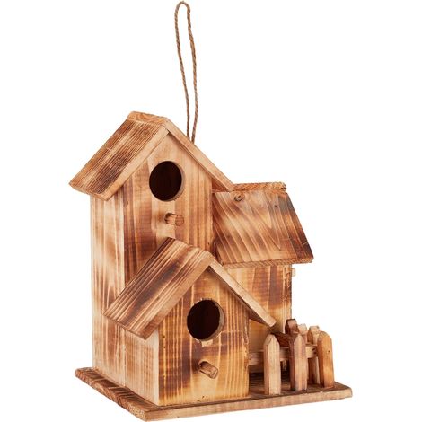 Nid d oiseau - Bois brûlé - À suspendre pour balcon jardin terrasse - 34 x 20 x 19 cm - Naturel (1/5)
