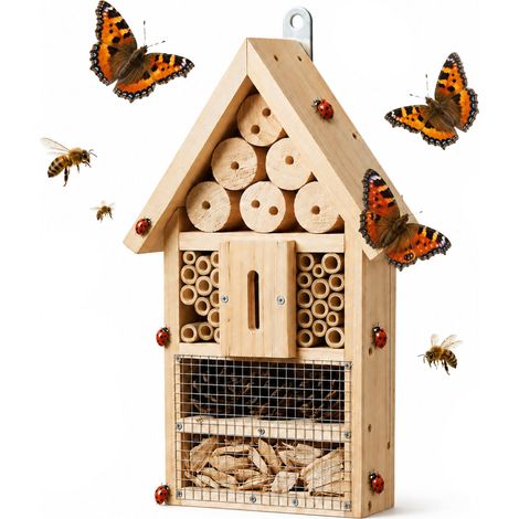 Relaxdays hotel para insectos, kit de montaje, madera, 30,5 x 17,5 x 6 cm, para colgar, jardín y balcón, natural (1/5)