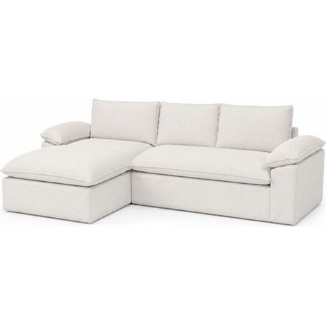 Canapé d'angle convertible WEVALLEY 3 places-Tissu en velours côtelé beige-265x170x65 cm-Couchage 90x 200cm-Modulable et déhoussable (1/5)