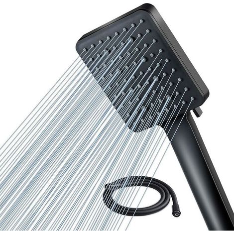 Pomme de douche avec tuyau de 1,5 m, pomme de douche haute pression carrée noire, pomme de douche de remplacement réglable universelle puissante, pomme de douche de salle de bains à 6 modes
