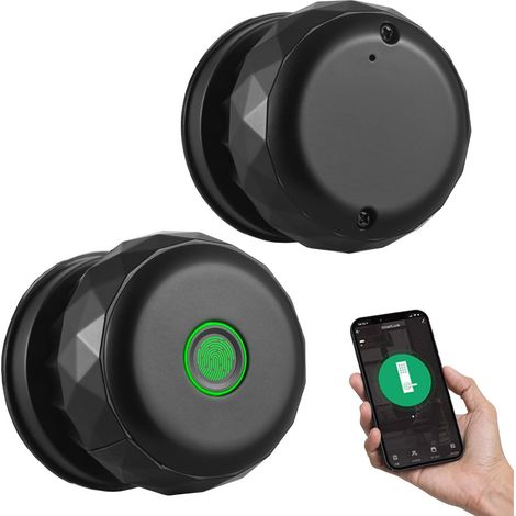 Serrure de porte sans clé avec poignée de porte d'empreintes digitales, télécommande APP, serrure de porte BT 3 en 1 avec empreinte digitale/clé/application pour 35 à 55 mm, (1/5)