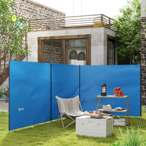 Paravent de camping coupe-vent avec 4 poteaux en acier et sac de transport, idéal pour la plage, le jardin ou le camping (540 x 150 cm, bleu).